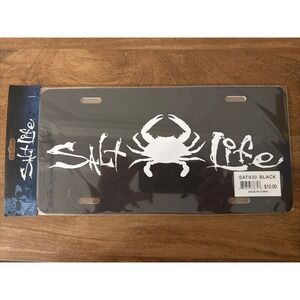 Salt Life PVC Front License Plate~Black~White Crab SAT 930